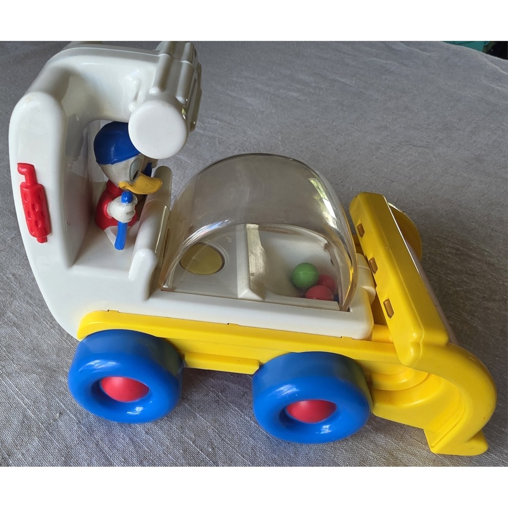 Disney‎ Donald Duck Pop Up Toy Bulldozer Plastic Vintage Popping Push Toy